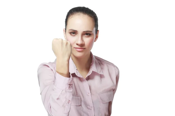 Woman threatens with a fist — Stock Photo, Image