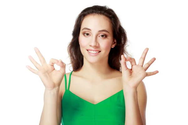 Woman shows sign and symbol ok — Stock Photo, Image