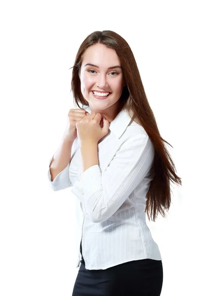 Zakenvrouw opgewonden — Stockfoto