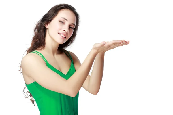 Mujer presentando espacio de copia — Foto de Stock