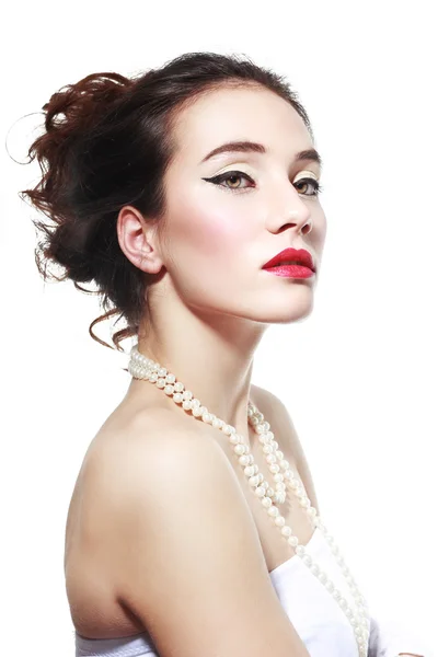 Woman with red lips and chic glamour make-up — Stock Photo, Image