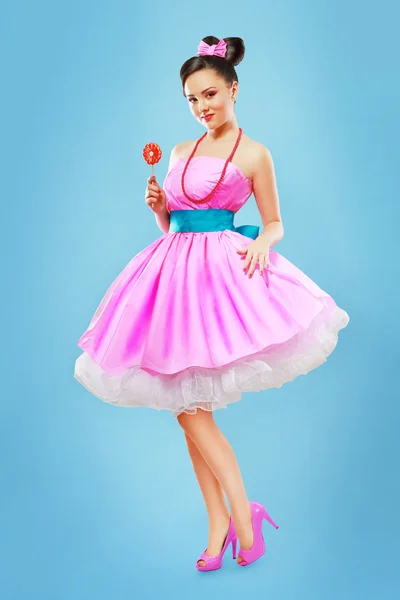 Candy girl in pink  dress — Stock Photo, Image