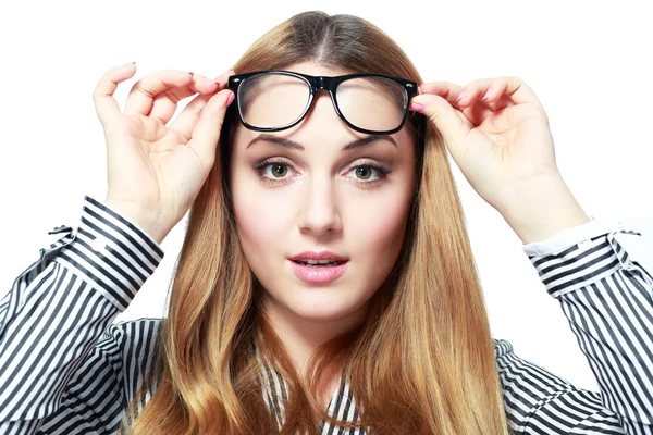 Shock woman in glasses — Stock Photo, Image