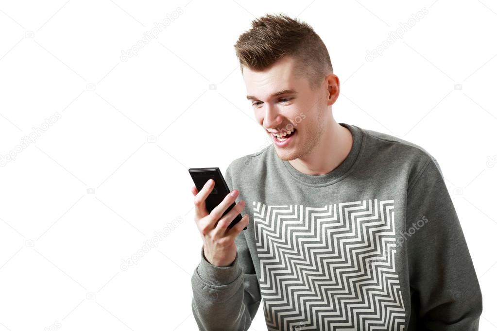 Man Looking His Phone Stock Photo C Lenanet 119686912