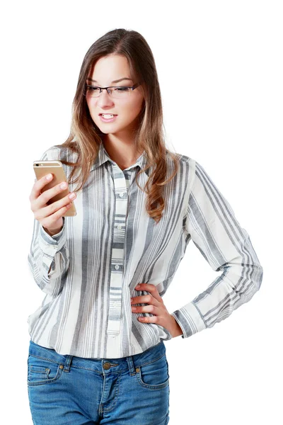 Woman holding mobile phone — Stock Photo, Image