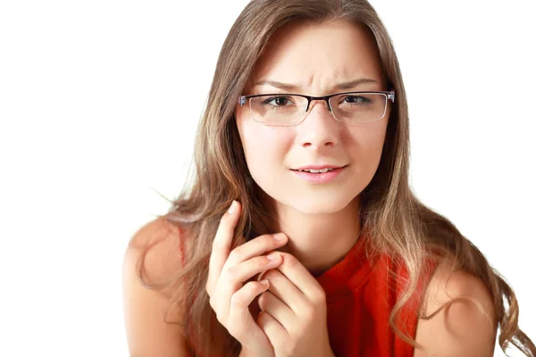 Frau zieht die Augenbraue hoch — Stockfoto