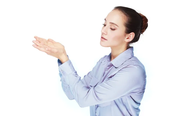 Woman showing blank area — Stock Photo, Image