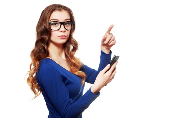 Mujer confundida hablando por el celular — Foto de Stock
