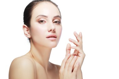 kadın Güzellik yüz ve eller ve parlak deri ile 