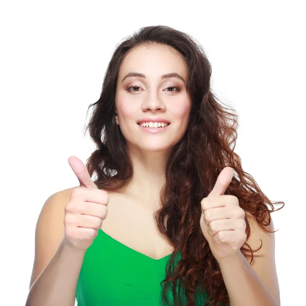 Woman showing thumbs up gesture — Stock Photo, Image