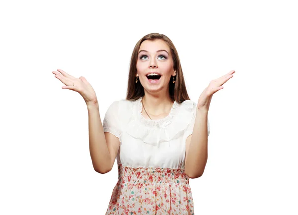 Mujer sorprendida mirando hacia arriba —  Fotos de Stock