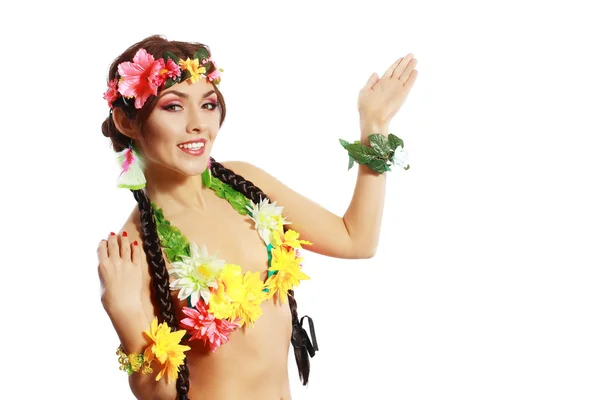 Exotisk tjej med Hawaiian tillbehör — Stockfoto