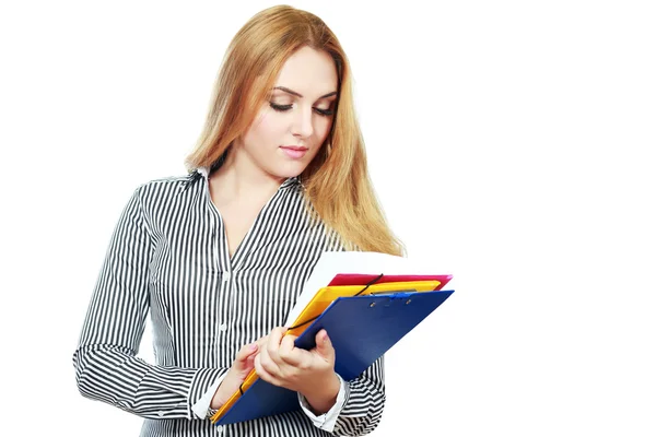 Business woman holding a plate folder — Stock Photo, Image