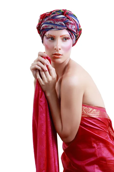 Turban and with artistic visage — Stock Photo, Image
