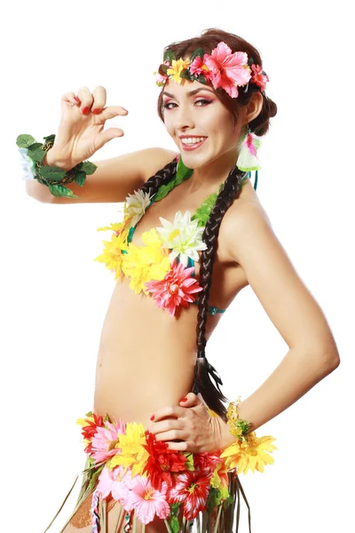 Exotická holka s havajské Doplňky — Stock fotografie