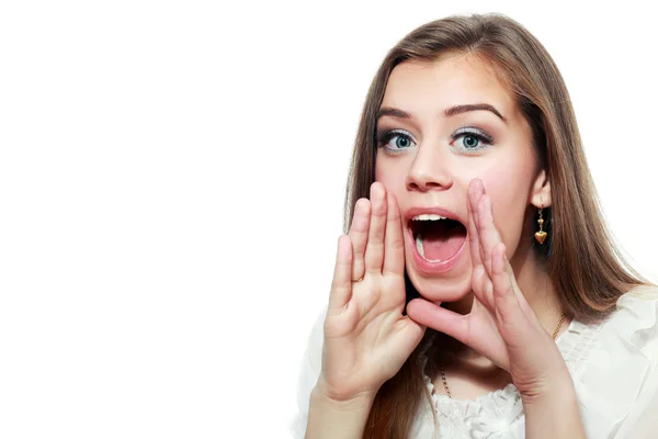 Mulher gritando alto — Fotografia de Stock