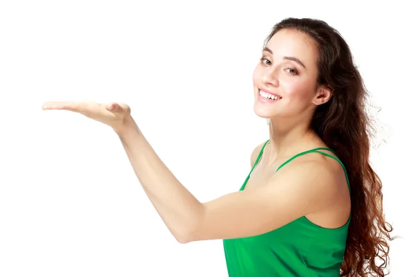 Excited woman point — Stock Photo, Image