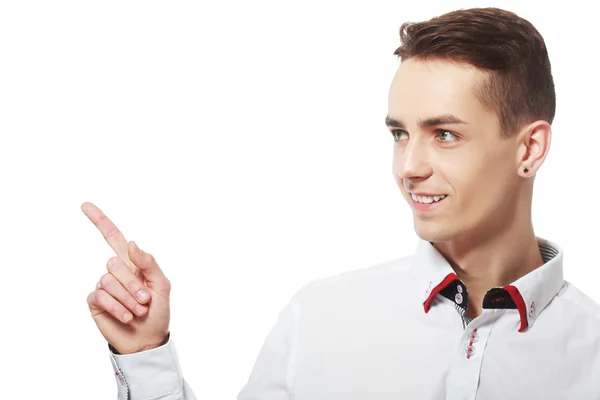 Hombre apuntando mostrando espacio de copia —  Fotos de Stock