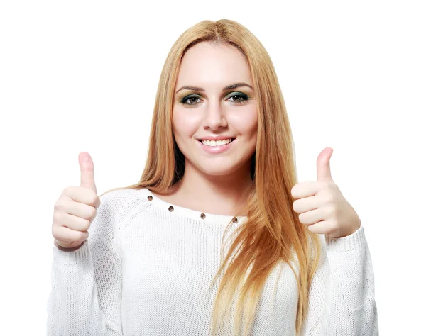 Girl gives thumb up — Stock Photo, Image