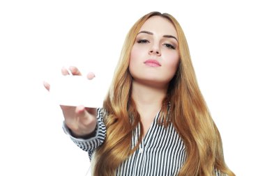 gülümseyen kadın holding kartvizit