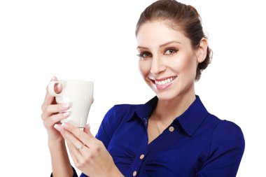 kadın tutun beyaz kahve fincanı