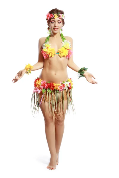 Menina exótica com acessórios havaianos — Fotografia de Stock