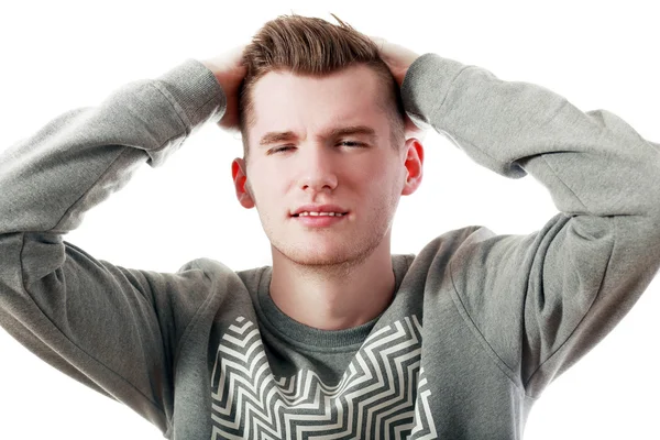 Man touching his forehead — Stock Photo, Image