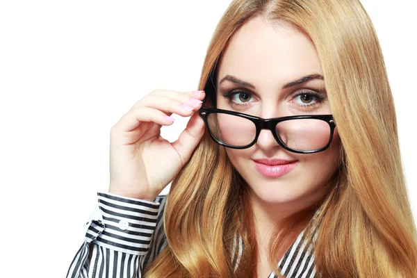 Woman Peering Over Glasses — Stock Photo, Image