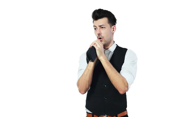 노래 하는 척 하는 남자 — 스톡 사진