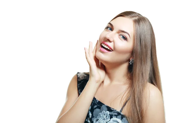 Excited woman point — Stock Photo, Image