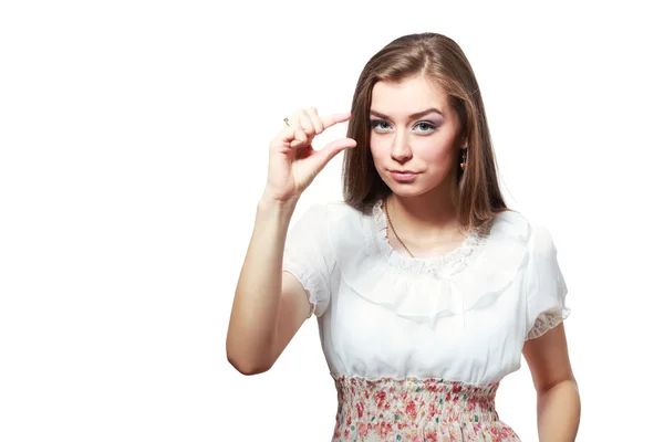 Girl holds something invisible — Stock Photo, Image