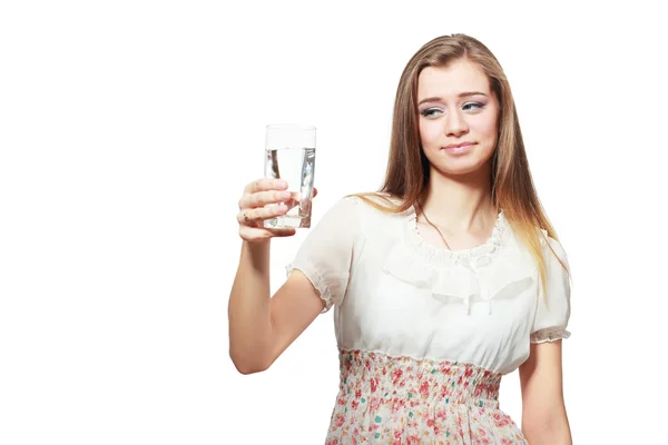 Woman hold green water glass — Stock Photo, Image