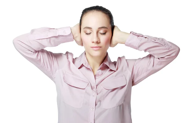 Mujer cerrando oídos — Foto de Stock