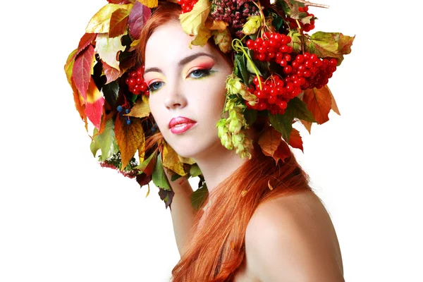 Woman in autumn wreath — Stock Photo, Image