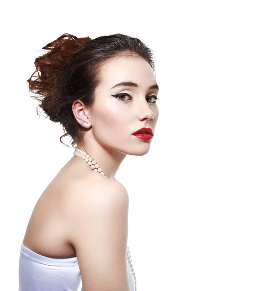 Beautiful woman with red lipstick — Stock Photo, Image