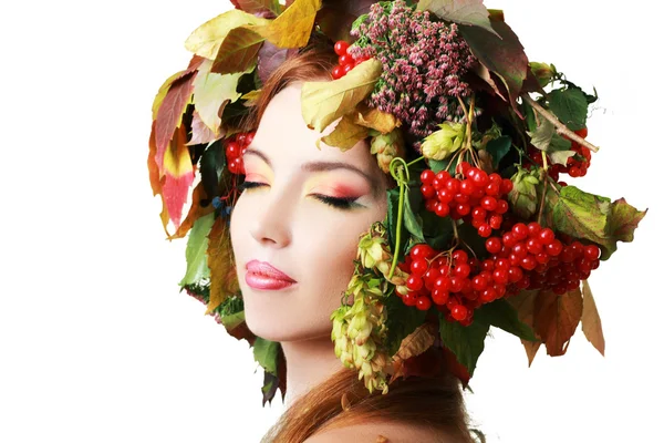 Woman in autumn wreath — Stock Photo, Image