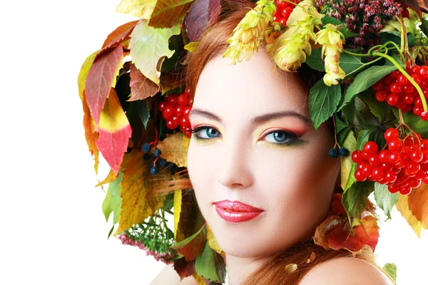 Woman in autumn wreath — Stock Photo, Image