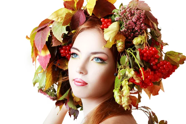 Woman in autumn wreath — Stock Photo, Image