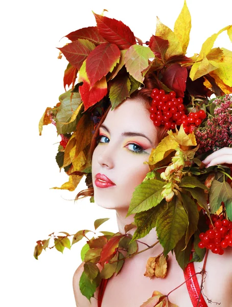 Woman in autumn wreath — Stock Photo, Image