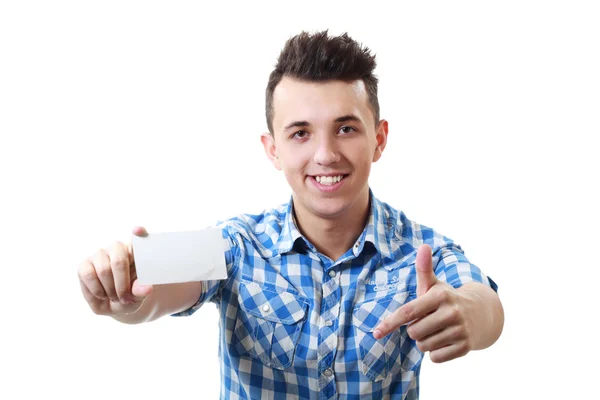 Businessman holding blank card — Stock Photo, Image