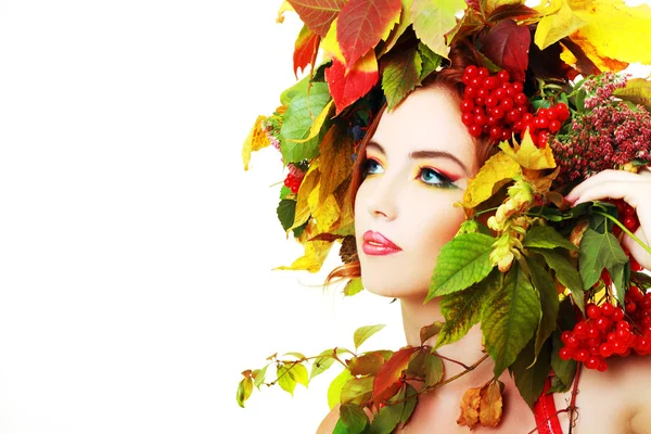 Woman in autumn wreath — Stock Photo, Image