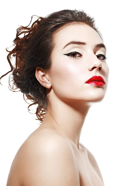 Donna con rossetto rosso — Foto Stock