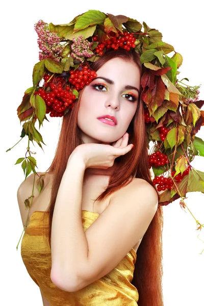 Woman in autumn wreath — Stock Photo, Image