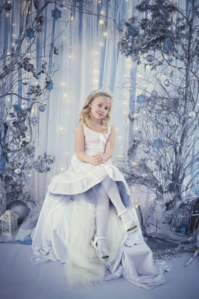 Beautiful Little Girl Fariy Christmas Forest — Stock Photo, Image