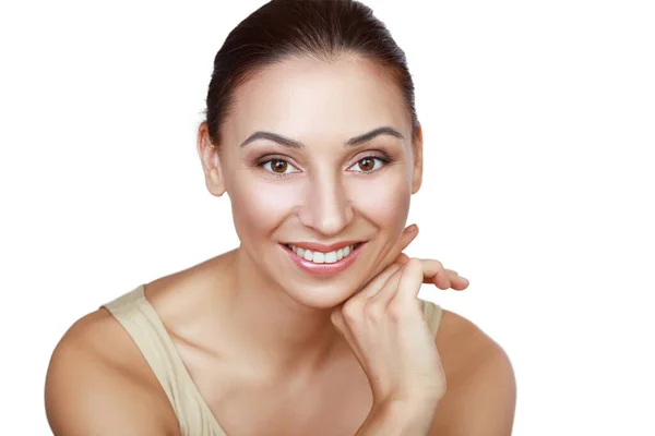 Primer Plano Retrato Mujer Sonriendo Aislado Sobre Fondo Blanco —  Fotos de Stock