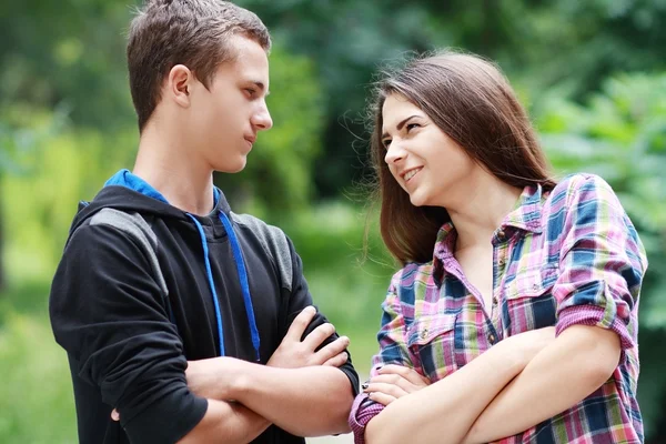 Girl arguing and joking with boy — Stock Photo, Image