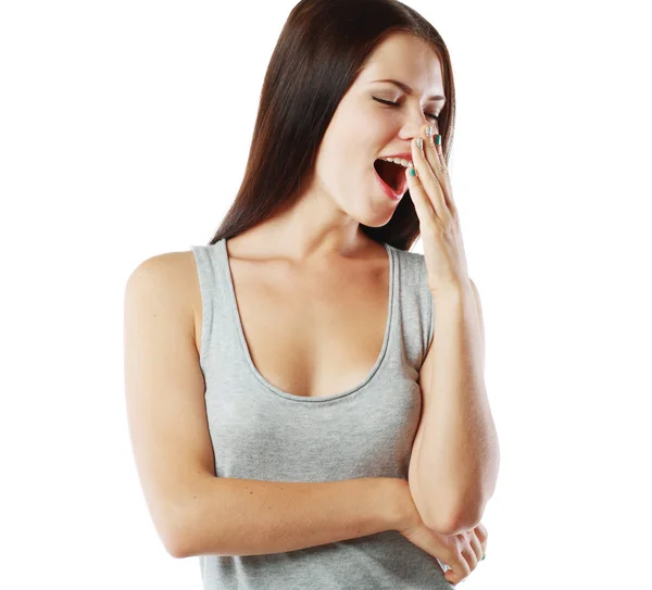 Mujer cansada bostezando — Foto de Stock