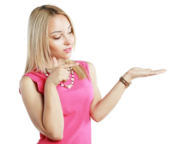 Mujer mostrando la mano abierta — Foto de Stock