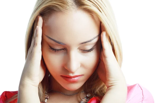 Kadın bir baş ağrısı var — Stok fotoğraf