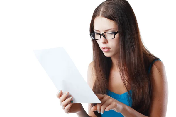 Woman reading document — Stock Photo, Image